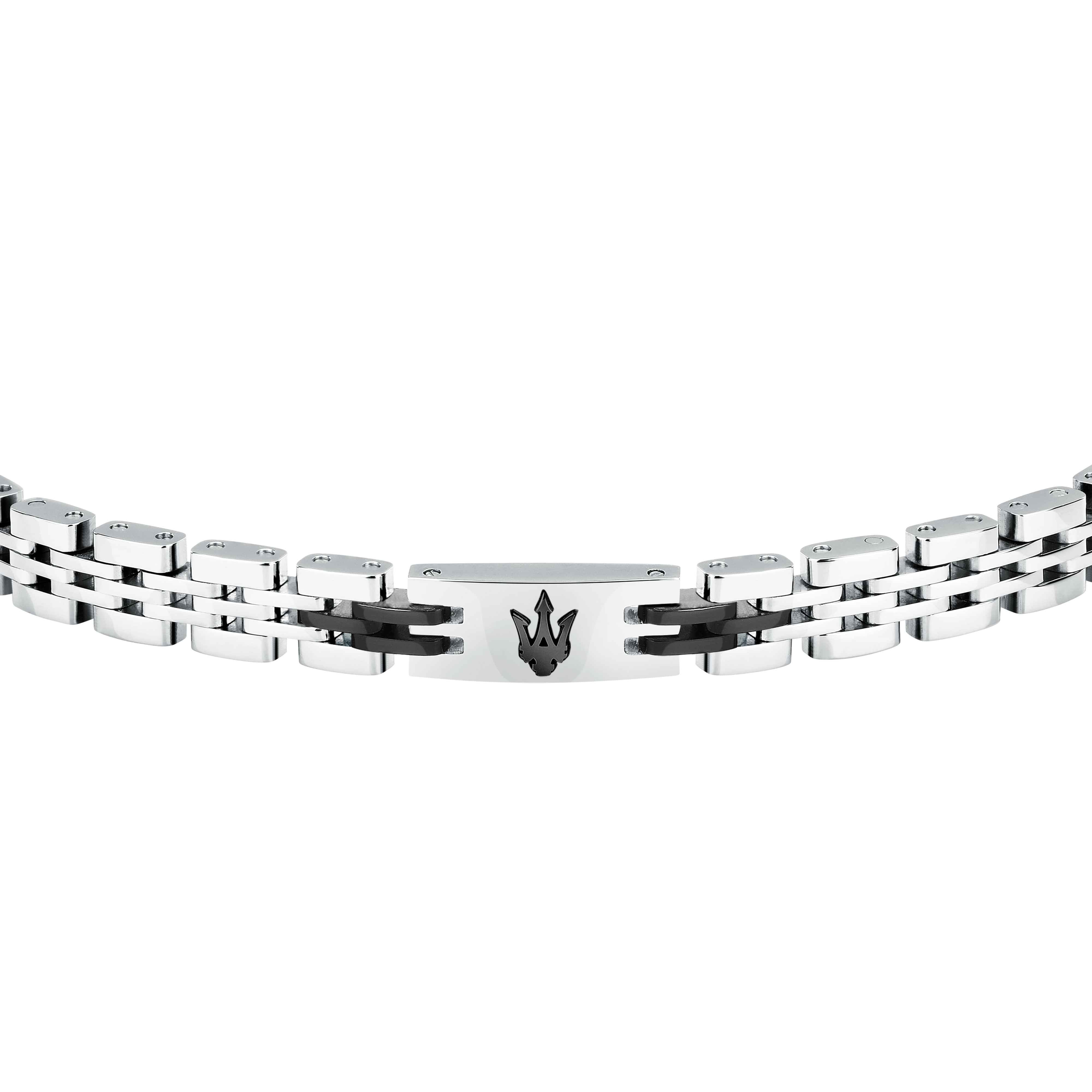 Bracciale Uomo Maserati Acciaio Lucido Tridente Nero Logo JM424AVD66